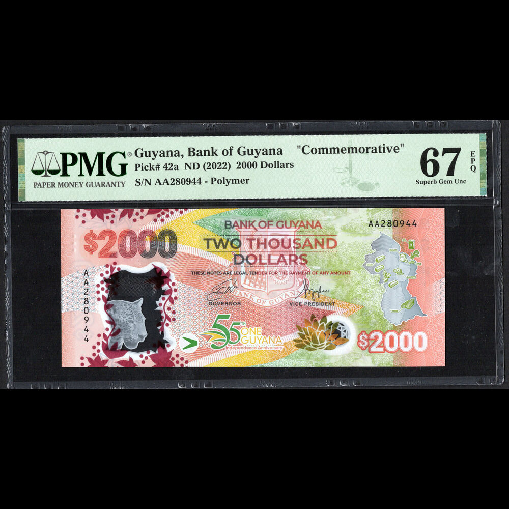 Guyana - 2.000 Dollars 2022 - Pick # 42a - COMMEMORATIVE - PMG 67 EPQ