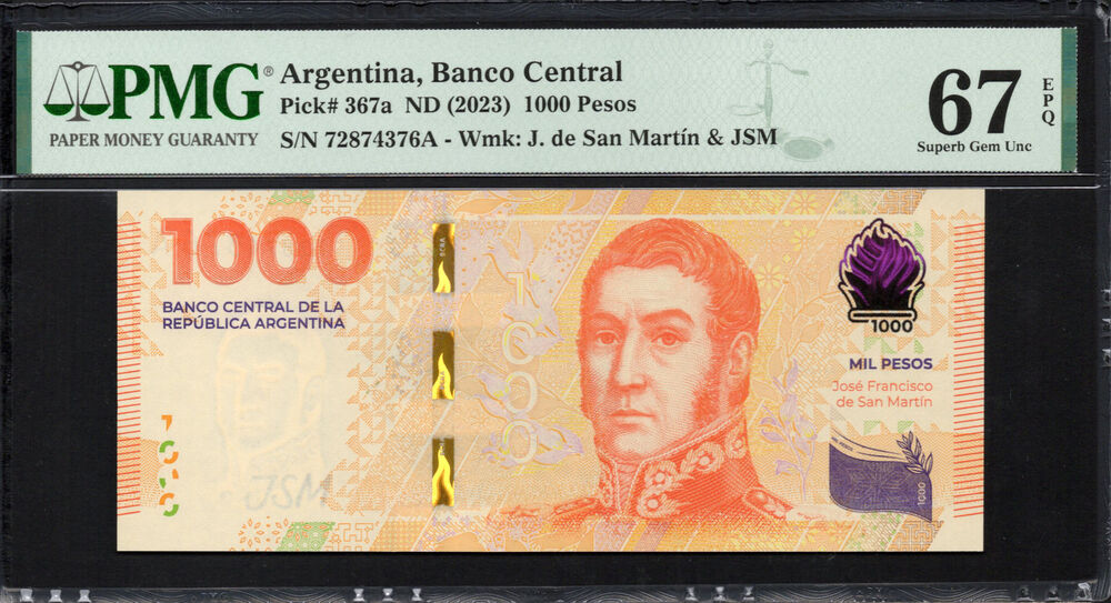 Argentina - 1000 Pesos  ND (2023) - Pick # 367a - PMG 67 EPQ