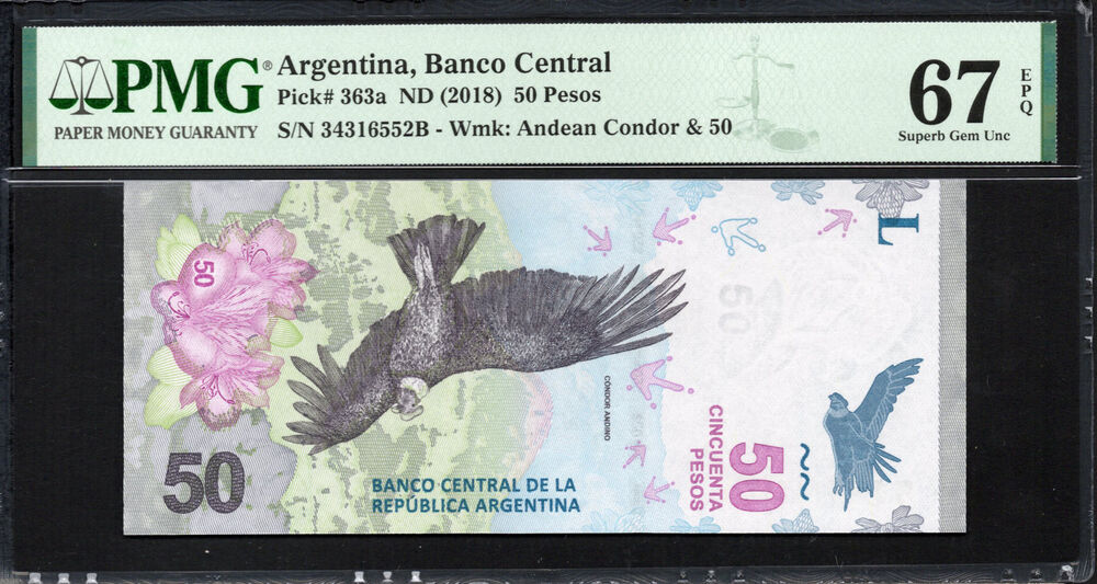 Argentina - 50 Pesos ND (2018) - Pick # 363a - PMG 67 EPQ