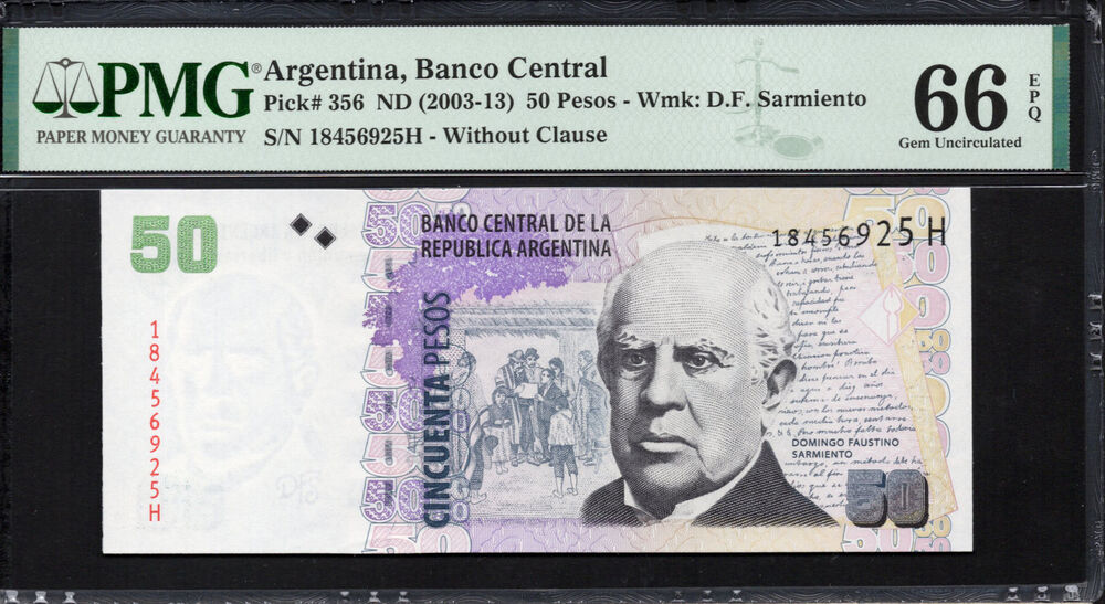 Argentina - 50 Pesos ND (2003-13) - Pick # 356 - PMG 66 EPQ