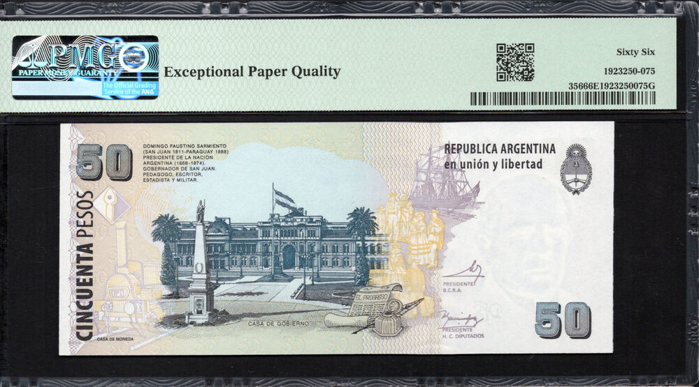 Argentina - 50 Pesos ND (2003-13) - Pick # 356 - PMG 66 EPQ
