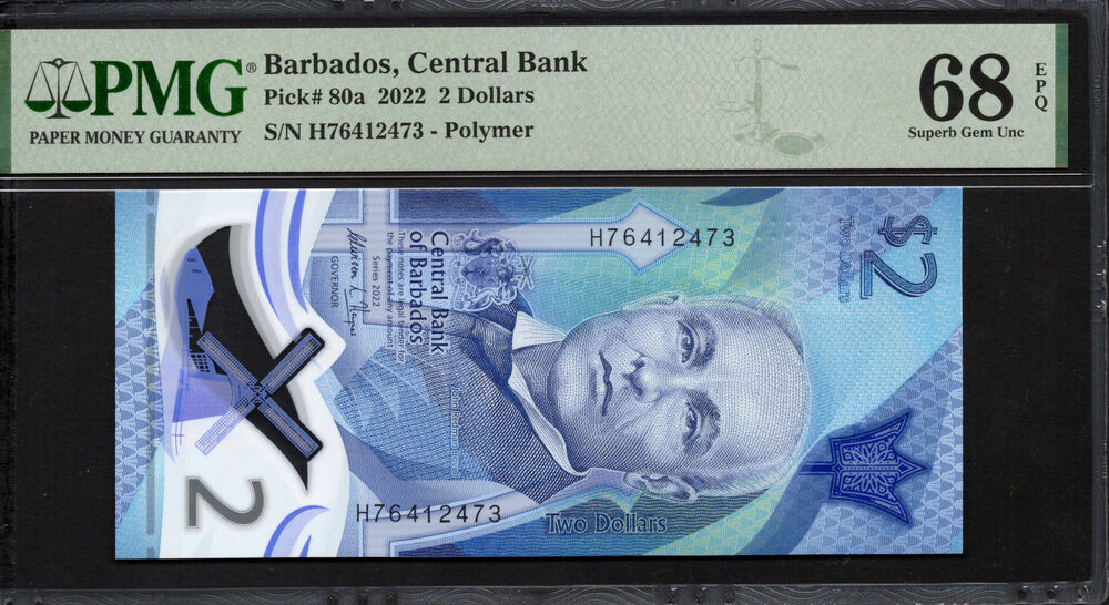 Barbados - 2 Dollars 2022 - Pick # 80a - PMG 68 EPQ