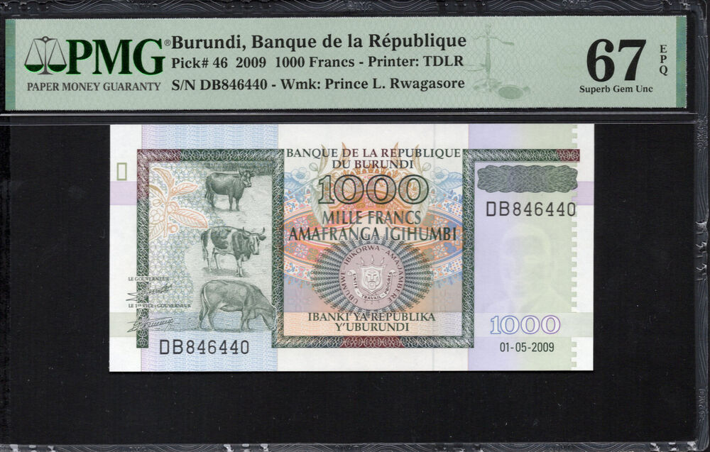 Burundi - 1000 Francs 2009 - Pick # 46 - PMG 67 EPQ