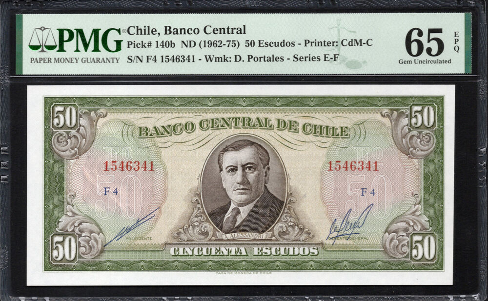 Chile - 50 Escudos ND (1962-75) - Pick # 140b - PMG 65 EPQ