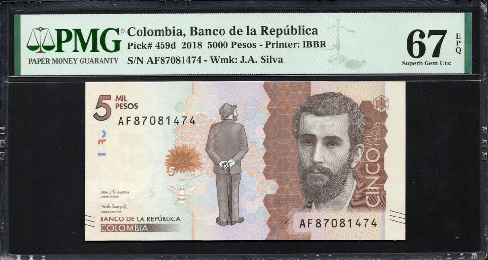 Colombia - 5000 Pesos 2018 - Pick # 459d - PMG 67 EPQ