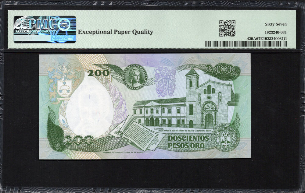 Colombia - 200 Pesos Oro 1992 - Pick # 429A - PMG 67 EPQ