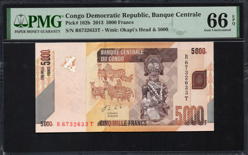 Congo Democratic Republic - 5000 Francs 2013 - Pick # 102b - PMG 66 EPQ
