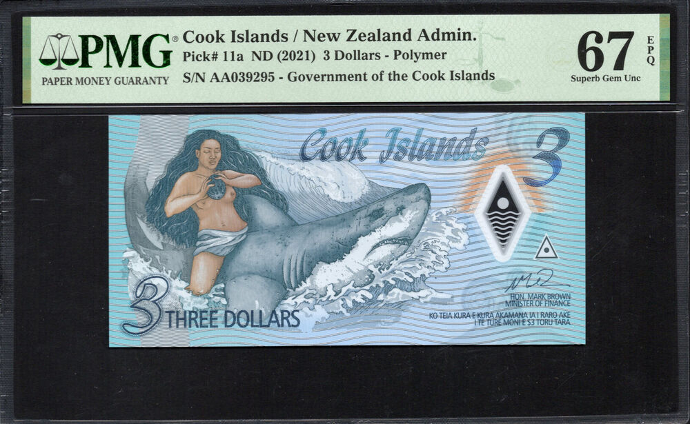 Cook Islands - 3 Dollars 2021 - Pick # 11a - PMG 67 EPQ