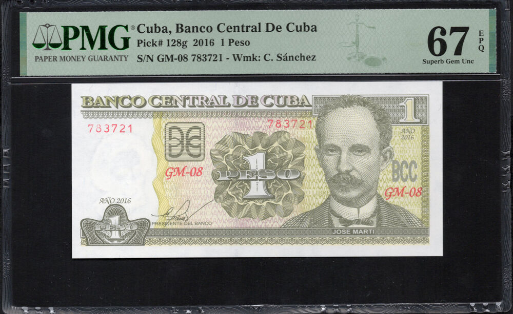 Cuba - 1 Peso 2016 - Pick # 128g - PMG 67 EPQ