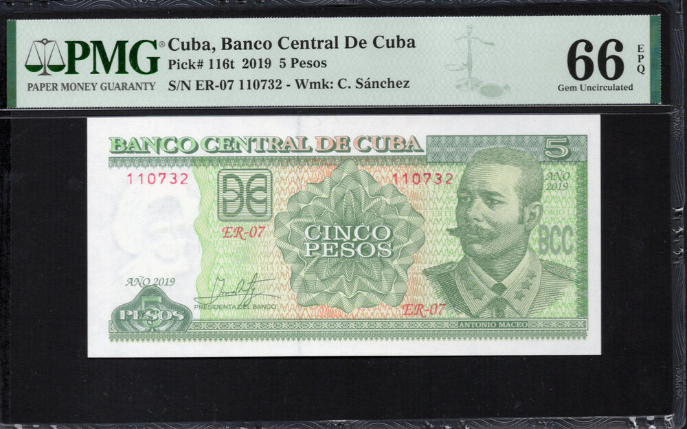 Cuba - 5 Pesos 2019 - Pick # 116t - PMG 66 EPQ