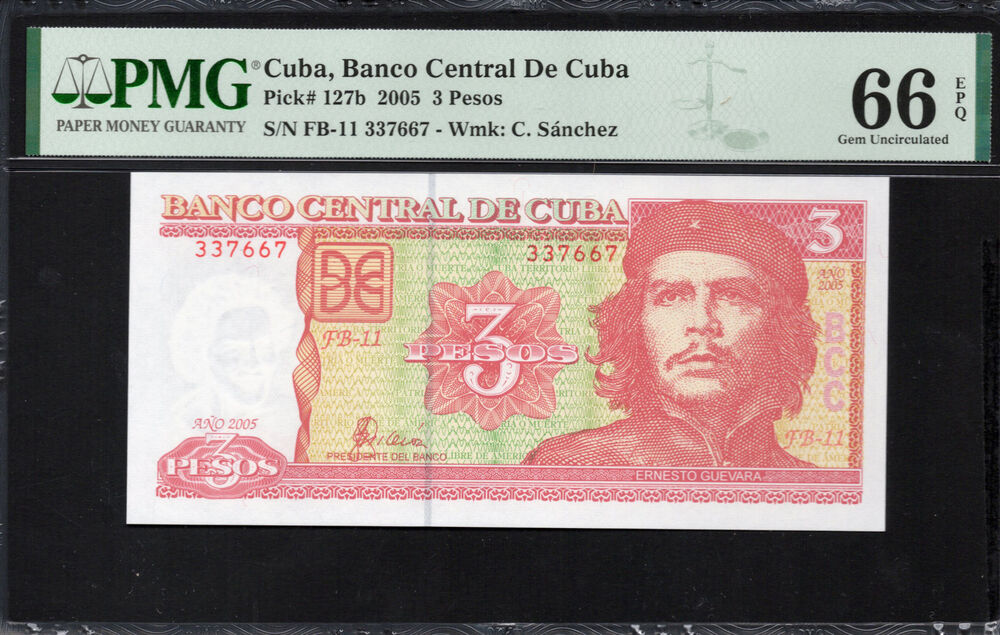 Cuba - 3 Pesos 2005 - Pick # 127b - PMG 66 EPQ