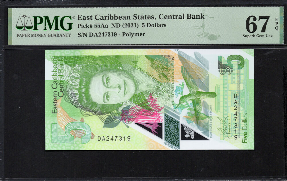 East Caribbean States - 5 Dollars ND (2021) - Pick # 55Aa - PMG 67 EPQ