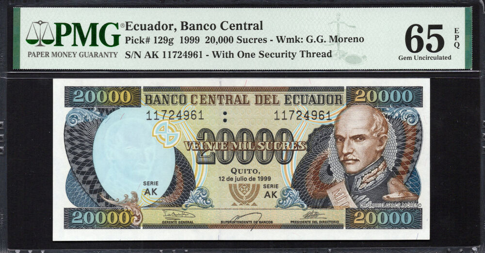 Ecuador - 20.000 Sucres 1999 - Pick # 129g - PMG 65 EPQ
