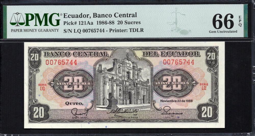 Ecuador - 20 Sucres 1986-88 - Pick- 121Aa - PMG 66 EPQ