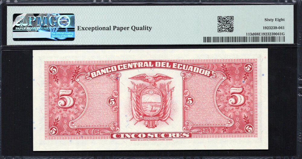 Ecuador - 5 Sucres 1983-88 - Pick # 113d - PMG 68 EPQ