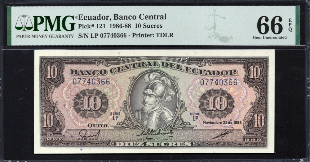 Ecuador - 10 Sucres 1986-88 - Pick # 121 - PMG 66 EPQ