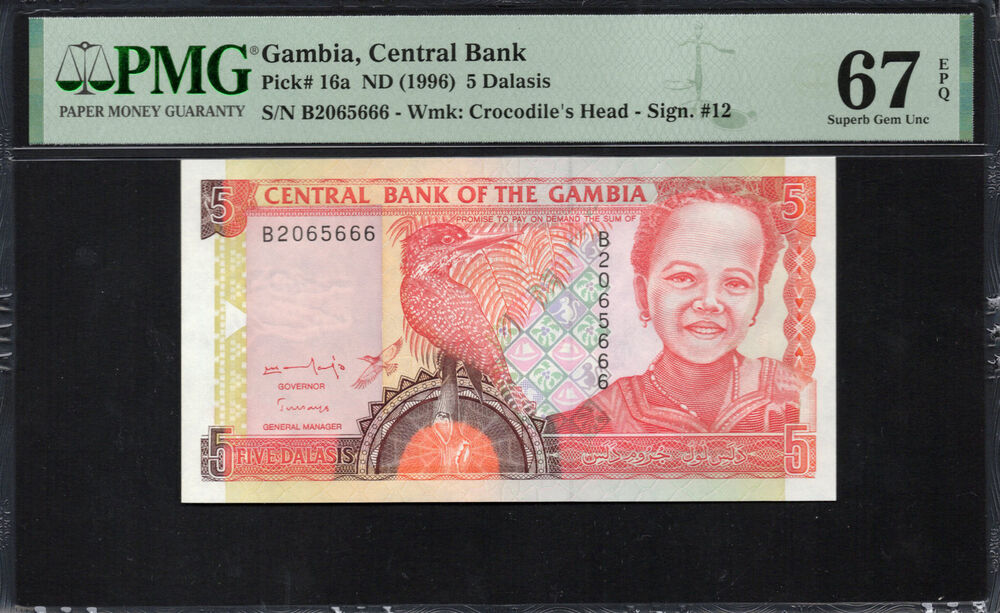 Gambia - 5 Dalasis ND (1996) - Pick # 16a - PMG 67 EPQ