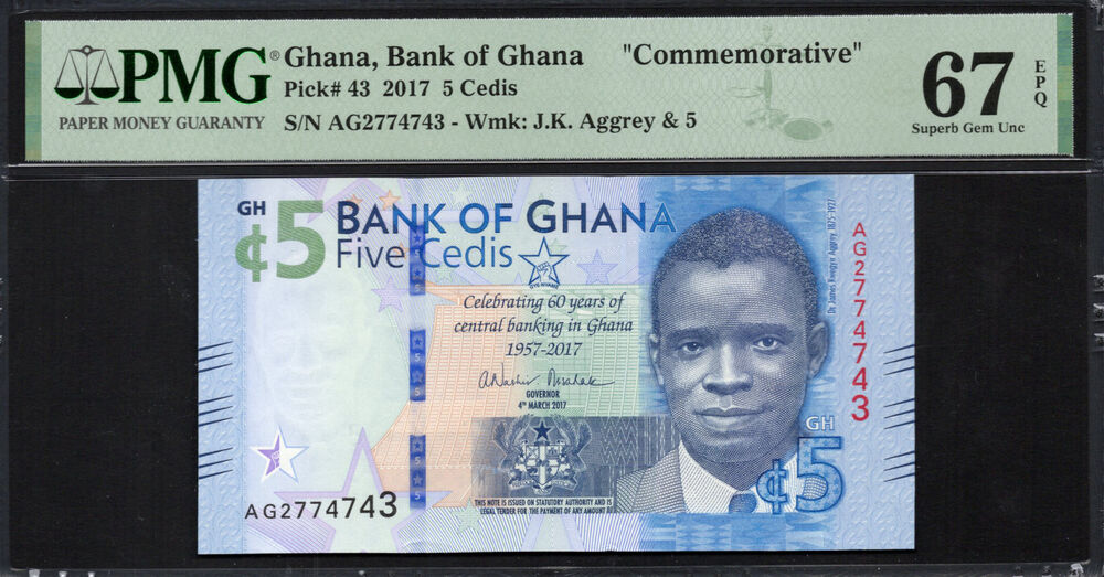 Ghana - 5 Cedis 2017 - Pick # 43 - COMMEMORATIVE - PMG 67 EPQ