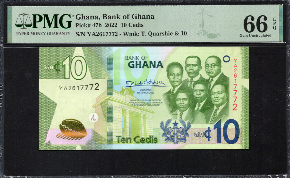 Ghana - 10 Cedis 2022 - Pick # 47b - PMG 66 EPQ