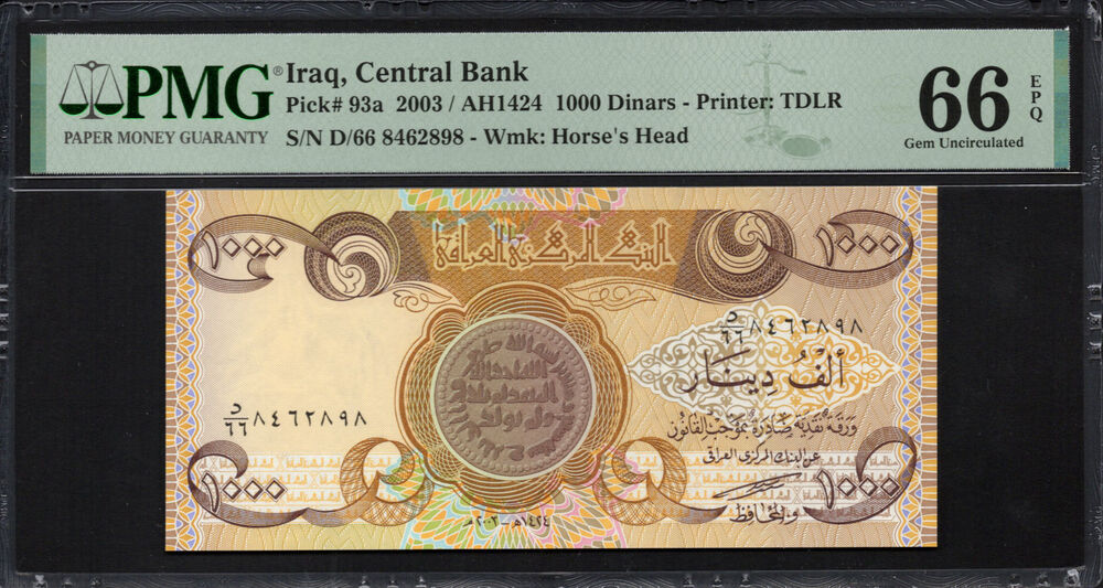 Iraq - 1000 Dinars 2003 -  Pick # 93a -  PMG 66 EPQ