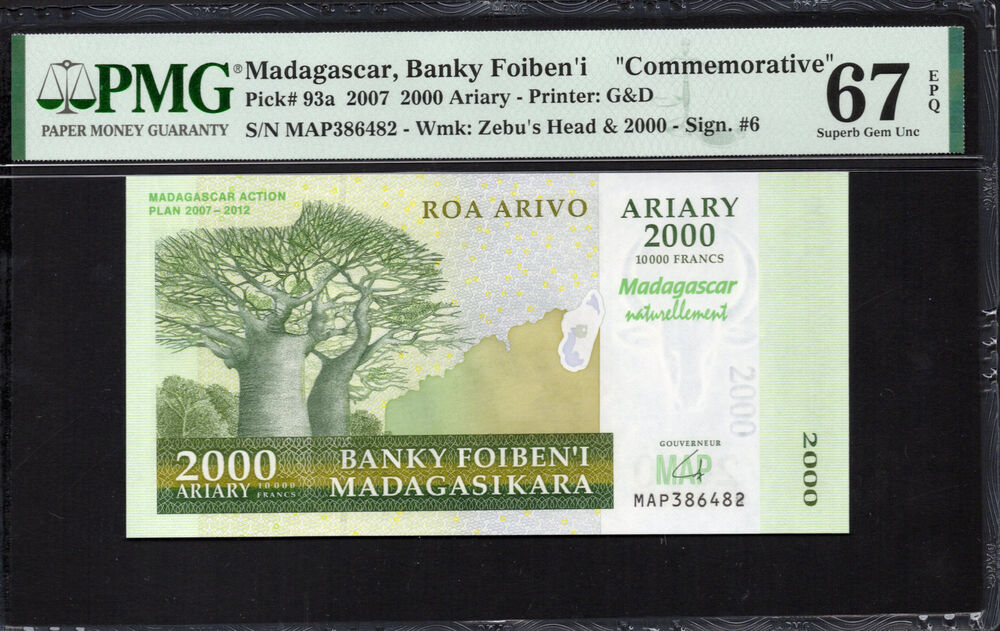 Madagascar - 2000 Ariary 2007 - Pick # 93a - COMMEMORATIVE - PMG 67 EPQ