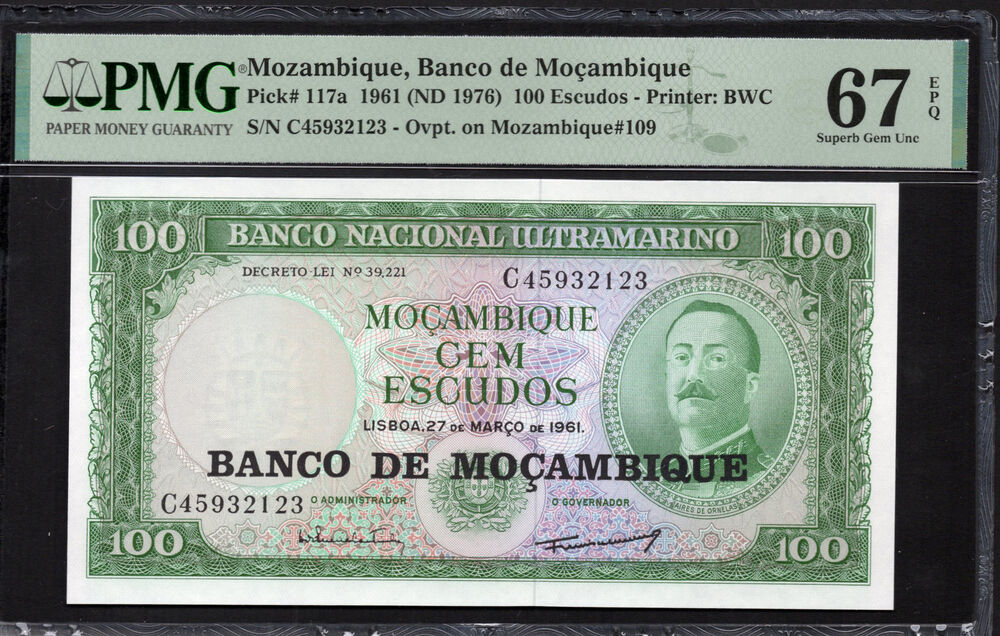 Mozambique - 100 Escudos 1961 (ND 1976) -  Pick # 117a - PMG 67 EPQ