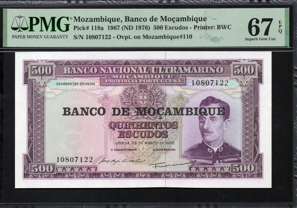 Mozambique - 500 Escudos 1967 (ND 1976) - Pick # 118a - PMG 67 EPQ