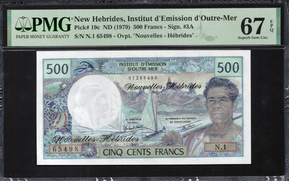 New Hebrides - 500 Francs ND (1979) - Pick # 19c - PMG 67 EPQ
