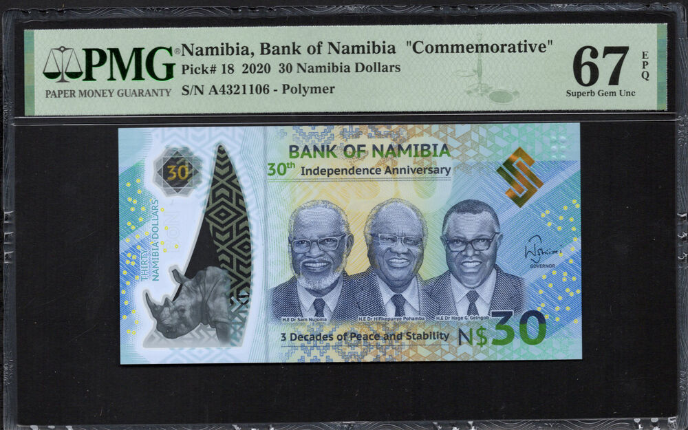Namibia - 30 Namibia Dollars 2020 - Pick # 18 - COMMEMORATIVE - PMG 67 EPQ