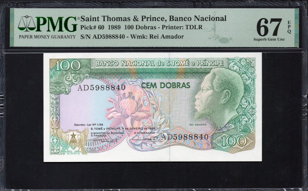 Saint Thomas And Price - 100 Dobras 1989 - Pick # 60 - PMG 67 EPQ