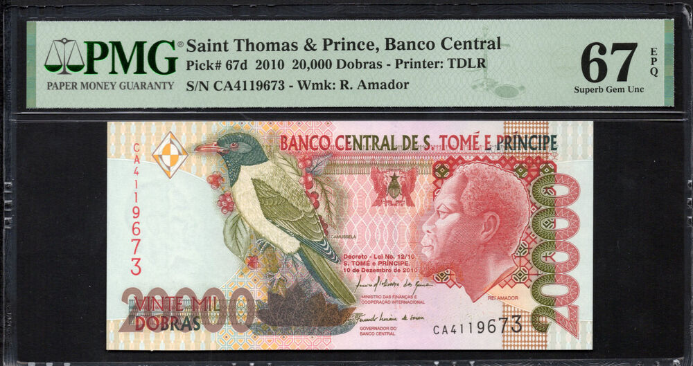 Saint Thomas And Prince - 20.000 Dobras 2010 - Pick # 67d - PMG 67 EPQ