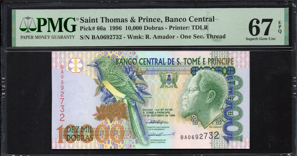 Saint Thomas And Prince - 10.000 Dobras 1996 - Pick # 66a - PMG 67 EPQ