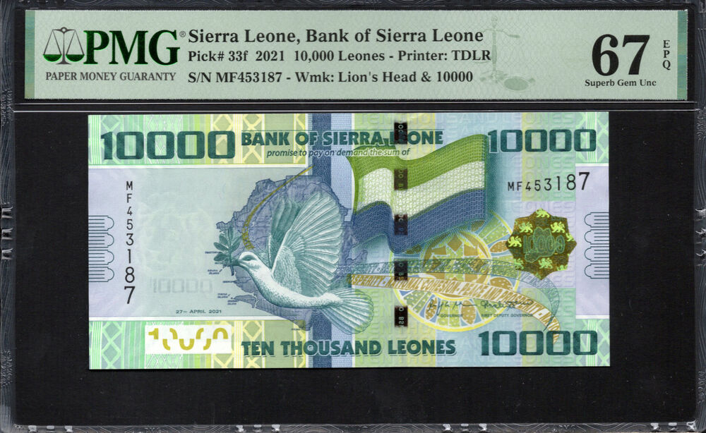 Sierra Leone - 10.000 Leones 2021 - Pick # 33f - PMG 67 EPQ