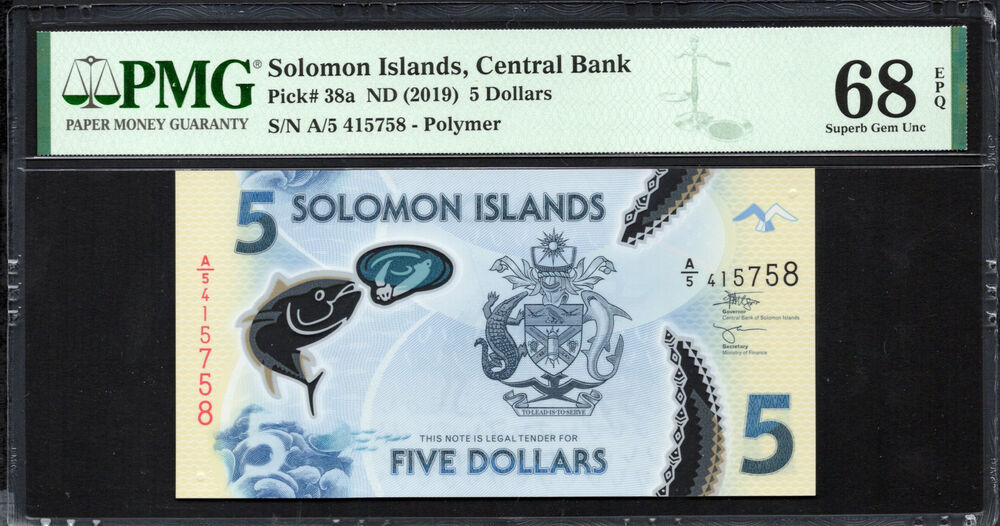 Solomon Islands - 5 Dollars ND (2019) - Pick # 38a - PMG 68 EPQ