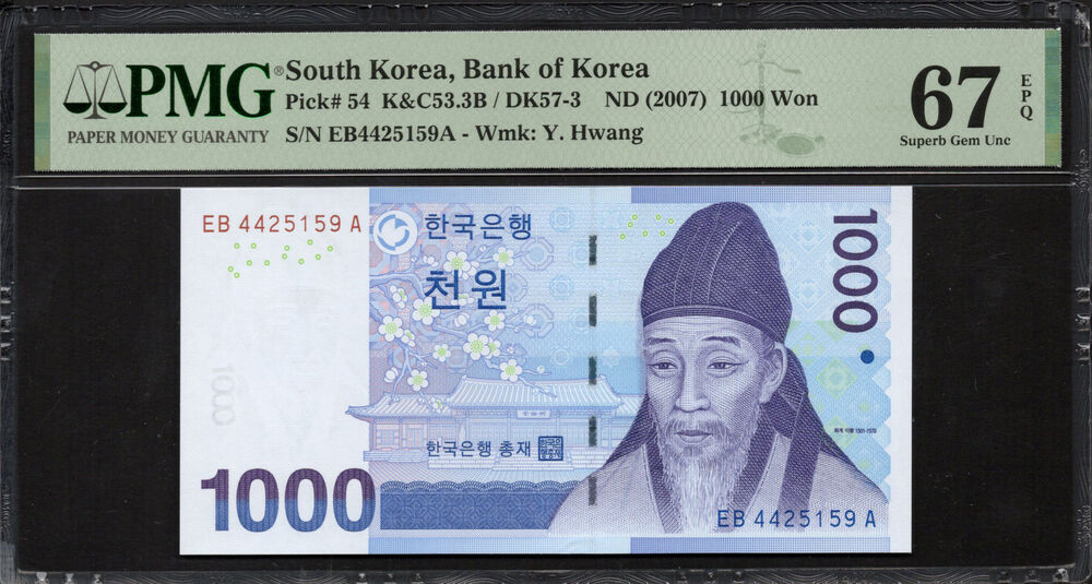 South Korea - 1000 Won ND (2007) - Pick # 54 - PMG 67 EPQ