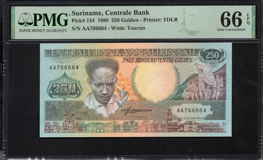 Suriname - 250 Gulden 1988 - Pick # 134 - PMG 66 EPQ