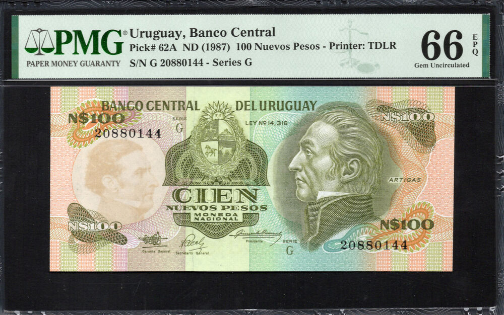 Uruguay - 100 Nuevos Pesos ND (1987) - Pick # 62A - PMG 66 EPQ