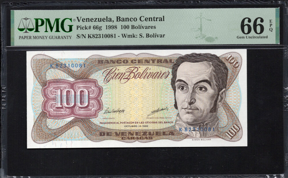 Venezuela - 100 Bolivares 1998 - Pick # 66g - PMG 66 EPQ