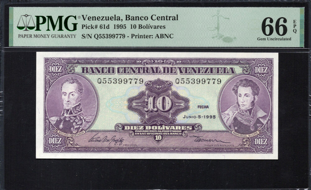 Venezuela - 10 Bolivares 1995 - Pick # 61d - PMG 66 EPQ