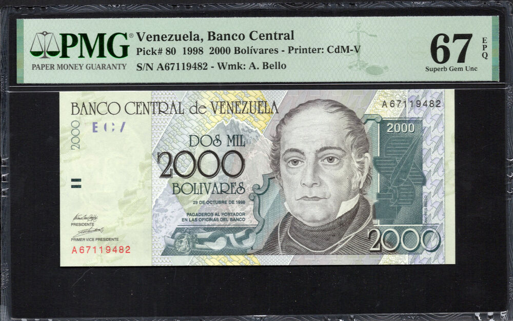 Venezuela - 2000 Bolivares 1998 - Pick # 80 - PMG 67 EPQ