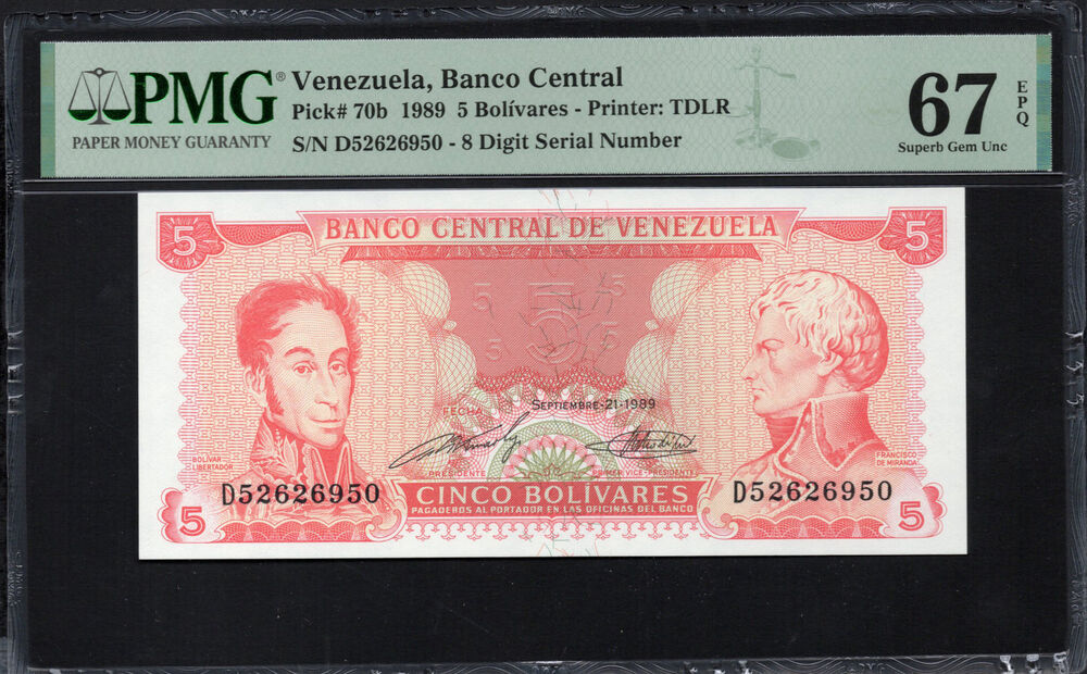 Venezuela - 5 Bolivares 1989 - Pick # 70b - PMG 67 EPQ