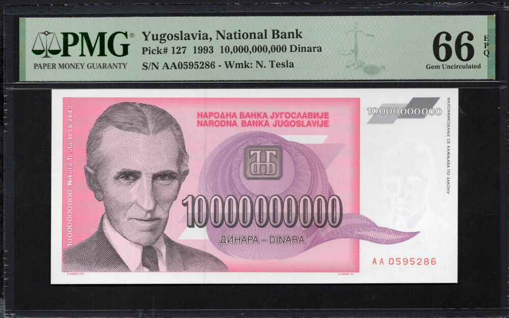 Yugoslavia - 10.000.000.000 Dinara 1993 - Pick # 127 - PMG 66 EPQ