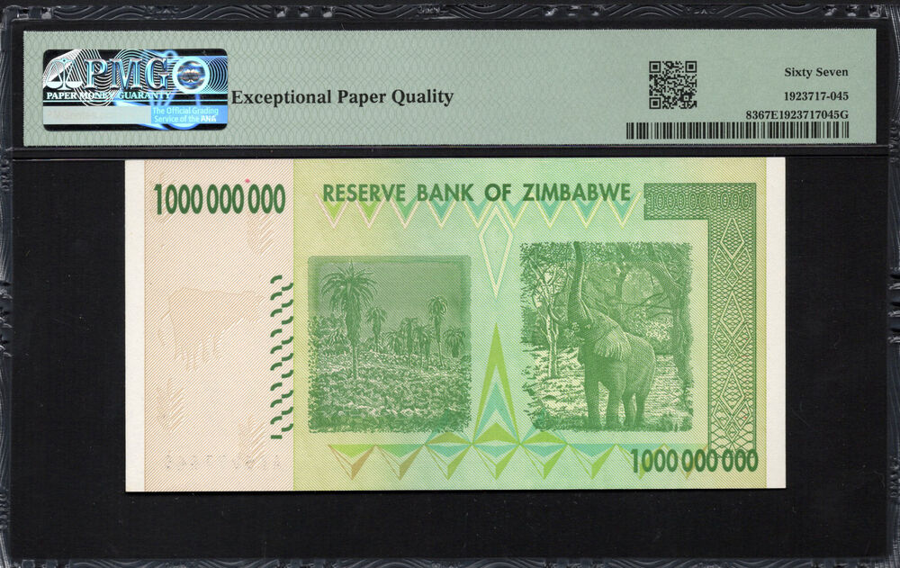 Zimbabwe - 1 Billion Dollars 2008 - Pick # 83 - PMG 67 EPQ