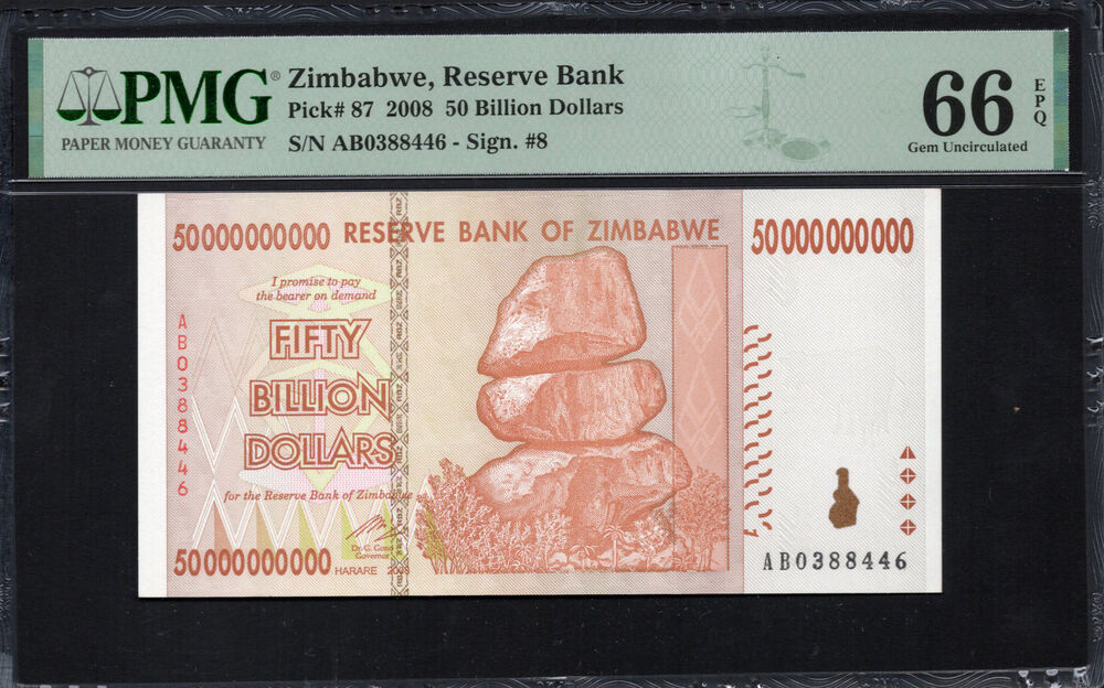 Zimbabwe - 50 Billion Dollars 2008 - Pick # 87 - PMG 66 EPQ