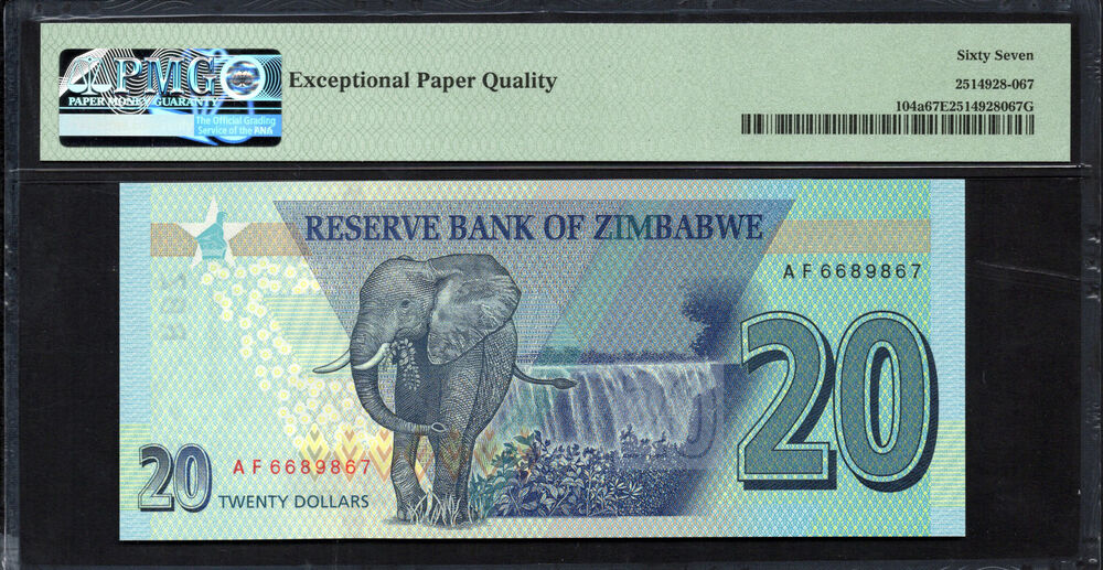 Zimbabwe - 20 Dollars 2020 - Pick # 104a - PMG 67 EPQ