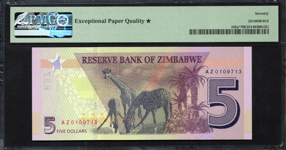 Zimbabwe - 5 Dollars 2019 - Pick # 102a - REPLACEMENT - PMG 70 EPQ