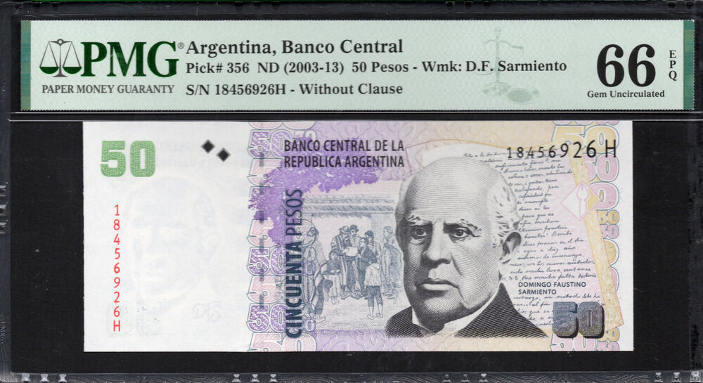 Argentina - 50 Pesos 2003 - Pick # 356 - PMG 66 EPQ