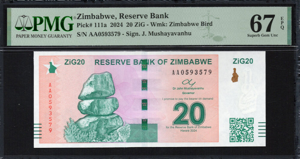 Zimbabwe - 20 ZiG 2024 - Pick # 111a - PMG 67 EPQ