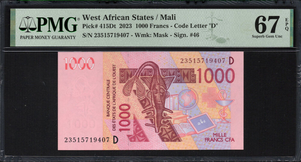 Mali - 1.000 Francs 2023 - Pick # 415Dt - PMG 67 EPQ