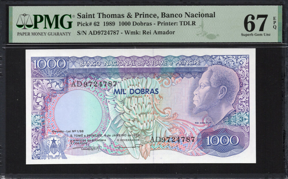 Sao Tome and Principe - 1.000 Dobras 1989 - Pick # 62 - PMG 67 EPQ